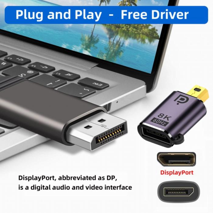 Bild 3,  DP DisplayPort till Mini DisplayPort 1.4 Adapter 8K 60Hz Blå - Teknikhallen.se