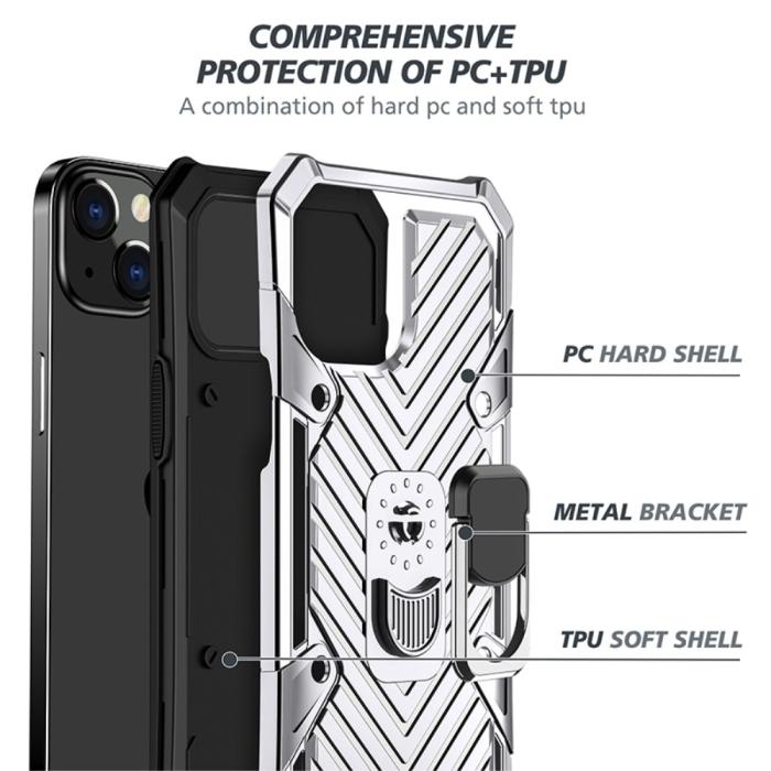 Bild 4,  iPhone 13 Mini - Armor Hybrid Ring Skal - Silver - Teknikhallen.se