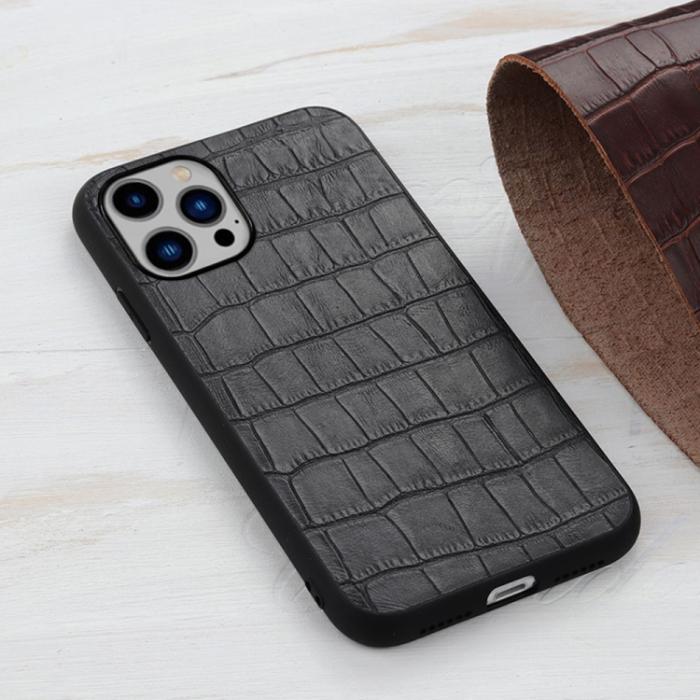 Bild 3,  iPhone 14 Plus Skal Äkta Läder Krokodil Textur Svart - Teknikhallen.se