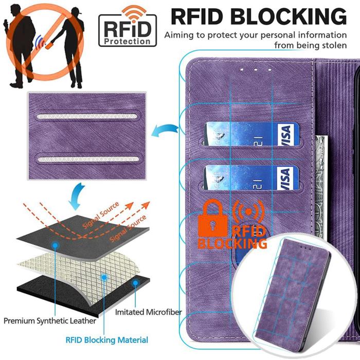 Bild 5,  Samsung Galaxy A15 4G/5G Fodral Retro RFID Läder Lila - Teknikhallen.se