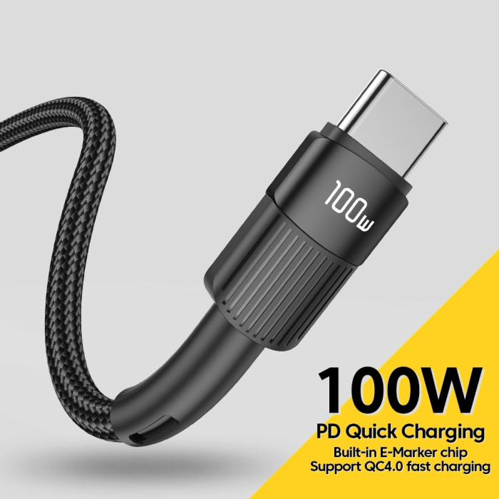Bild 4, ESSAGER ESSAGER 3m 100W 5A PD USB-C - USB-C Laddningskabel Svart - Teknikhallen.se