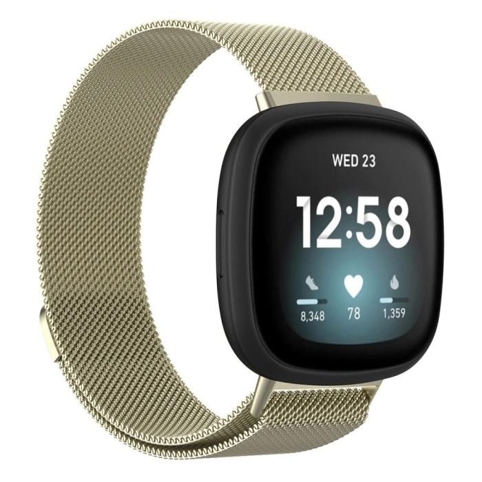 Bild 4,  Fitbit Versa 4/Sense 2 Armband Milanese Loop Guld - Teknikhallen.se