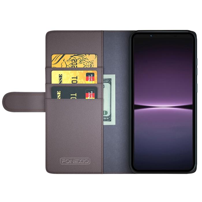 Bild 2,  Sony Xperia 1 V Fodral Premium Split Läder Brun - Teknikhallen.se