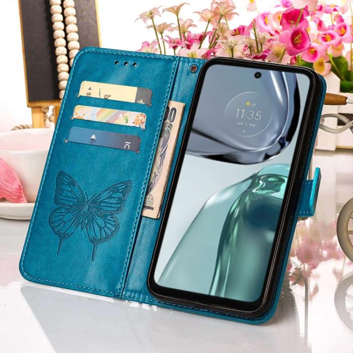 Bild 5,  Motorola Moto G62 5G Fodral Med Fjäril Tryck Blå - Teknikhallen.se