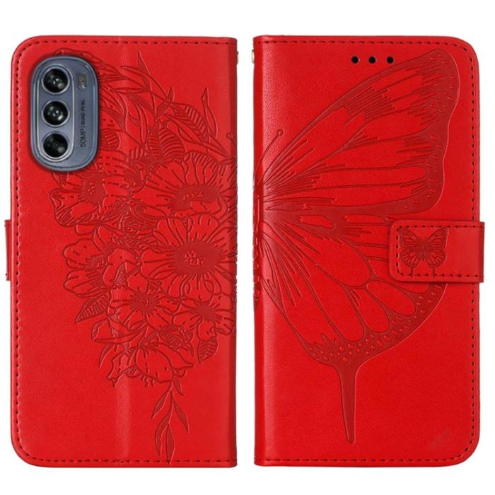 Bild 2,  Motorola Moto G62 5G Fodral Med Fjäril Tryck Röd - Teknikhallen.se