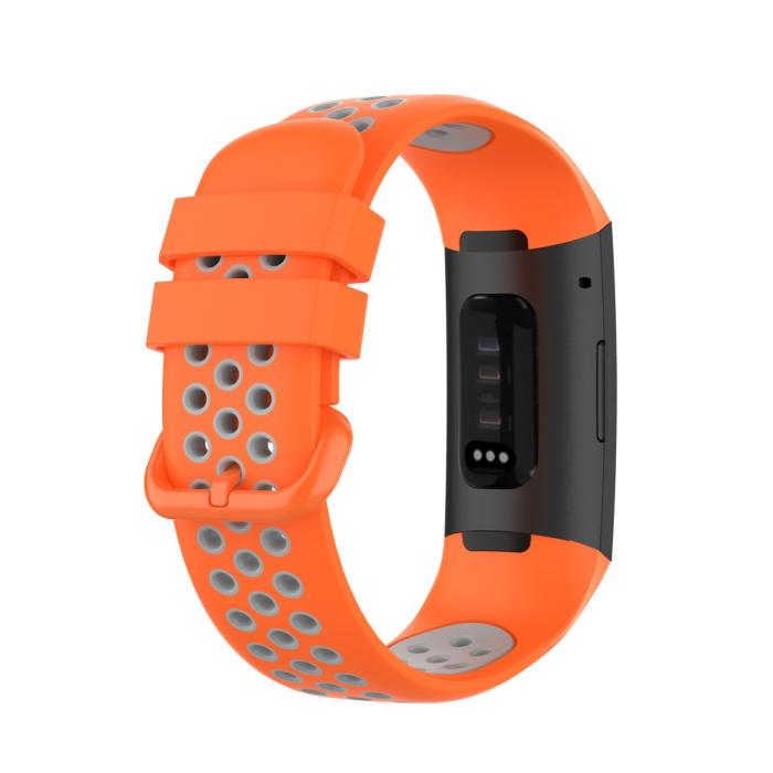 Bild 2,  Fitbit Charge 4/3 Silikon Träningsarmband Orange/Grå - Teknikhallen.se