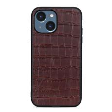  iPhone 14 Plus Skal &Auml;kta L&auml;der Krokodil Textur Brun - Teknikhallen.se
