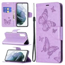  Samsung Galaxy S21 FE Fodral Butterfly L&auml;der Lila - Teknikhallen.se