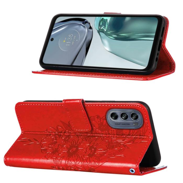 Bild 3,  Motorola Moto G62 5G Fodral Med Fjäril Tryck Röd - Teknikhallen.se
