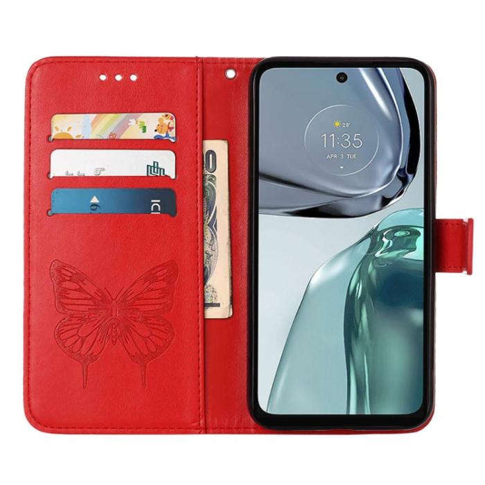 Bild 4,  Motorola Moto G62 5G Fodral Med Fjäril Tryck Röd - Teknikhallen.se