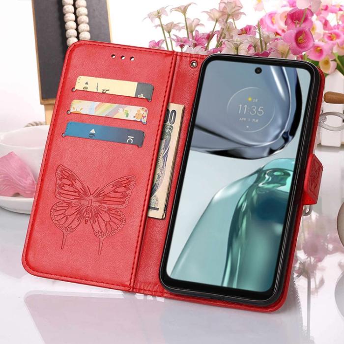 Bild 5,  Motorola Moto G62 5G Fodral Med Fjäril Tryck Röd - Teknikhallen.se