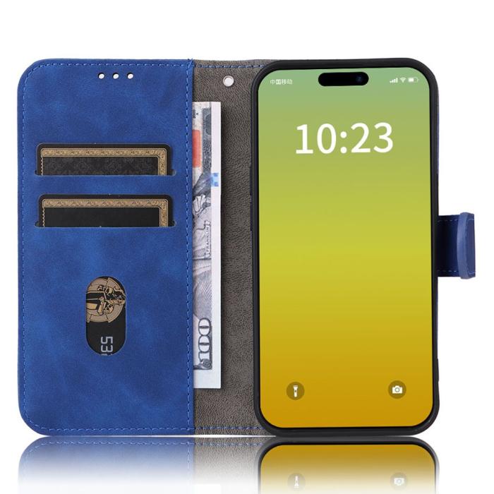 Bild 2,  iPhone 15 Fodral Skin Touch Läder Blå - Teknikhallen.se