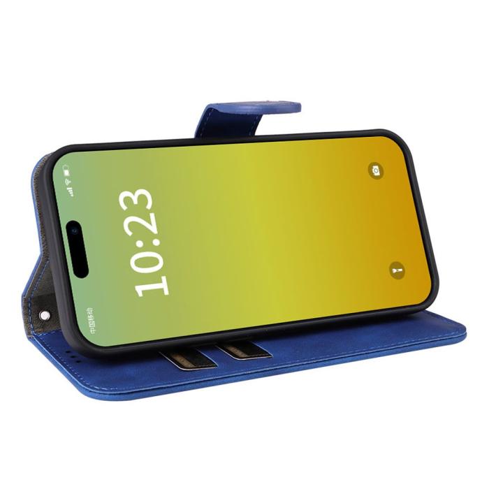 Bild 3,  iPhone 15 Fodral Skin Touch Läder Blå - Teknikhallen.se
