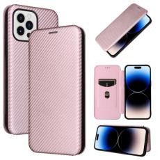  iPhone 14 Pro Max Fodral Flip Kolfiber Textur Ros&eacute;guld - Teknikhallen.se