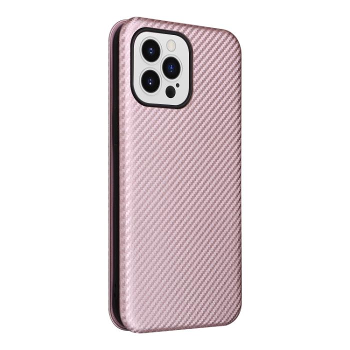 Bild 3,  iPhone 14 Pro Max Fodral Flip Kolfiber Textur Roséguld - Teknikhallen.se