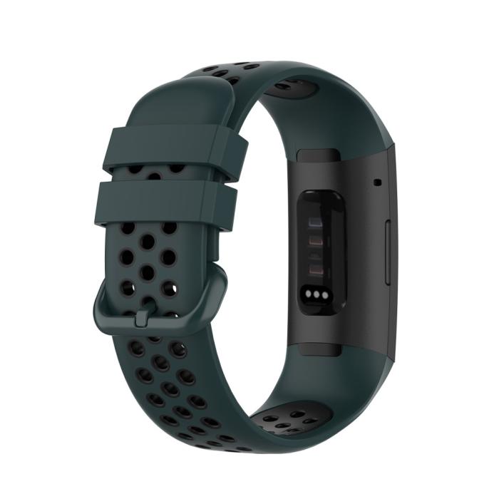 Bild 2,  Fitbit Charge 4/3 Silikon Träningsarmband Mörk Grön/Svart - Teknikhallen.se