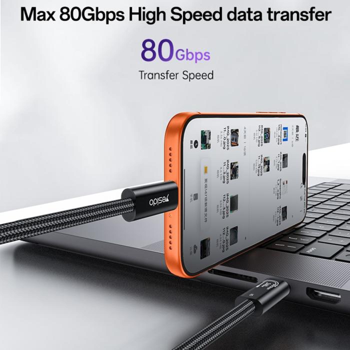 Bild 2, YESIDO YESIDO 1m Thunderbolt 5 Kabel USB-C - USB-C 240W Svart - Teknikhallen.se