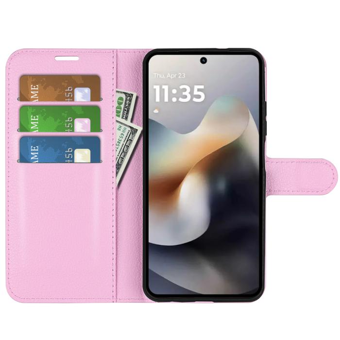 Bild 5,  Motorola Moto G56 5G Fodral Litchi Läder Ljus Rosa - Teknikhallen.se