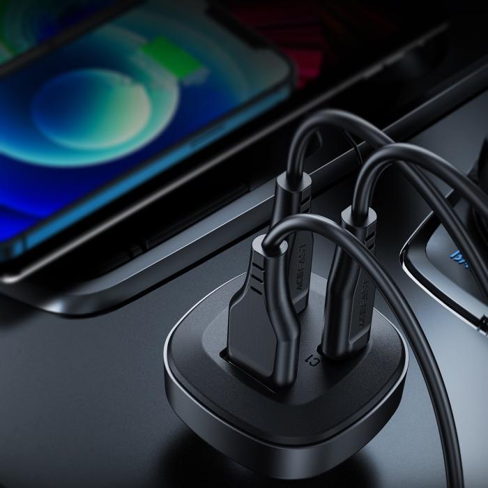 Bild 5, Acefast Acefast 66W PD PPS QC Billaddare 2x USB-C / USB-A Svart - Teknikhallen.se
