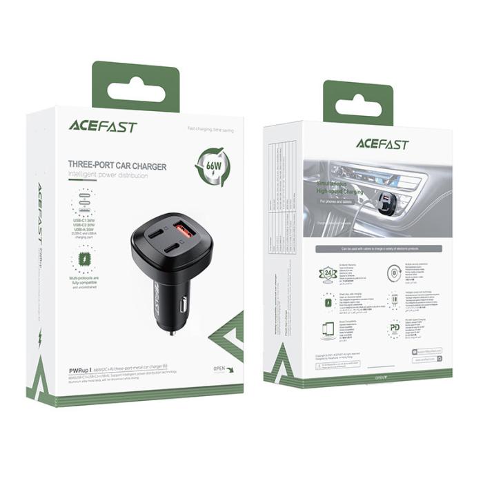 Bild 6, Acefast Acefast 66W PD PPS QC Billaddare 2x USB-C / USB-A Svart - Teknikhallen.se