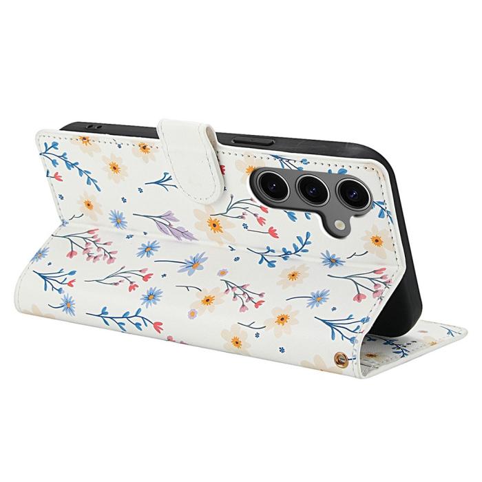 Bild 3,  Samsung Galaxy S26 Fodral Rhombus Läder Blommor Vit - Teknikhallen.se