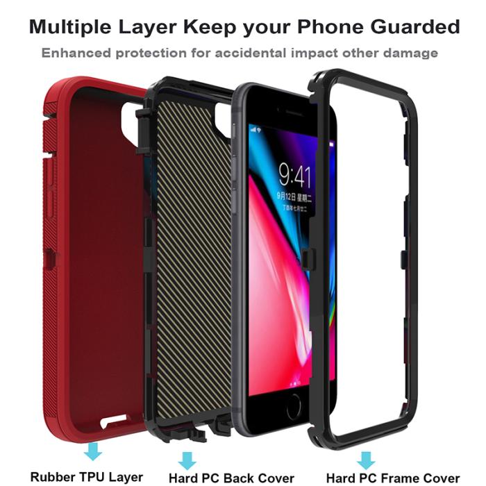 Bild 6,  iPhone 7/8/SE (2020/2022) - Shockproof Hybrid Armor Skal - Röd - Teknikhallen.se