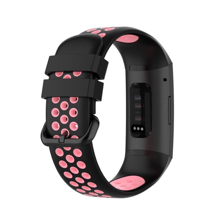 Bild 2,  Fitbit Charge 4/3 Silikon Träningsarmband Svart/Ljus Rosa - Teknikhallen.se