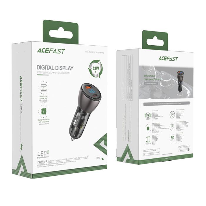Bild 6, Acefast Acefast 63W PD PPS QC Billaddare USB-C / USB-A Svart - Teknikhallen.se