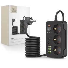 Tech-Protect Tech-Protect 2 m F&ouml;rgreningsdosa Med USB-C/USB-A Svart - Teknikhallen.se