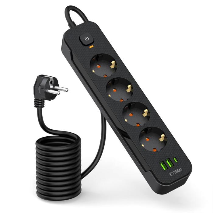 Bild 2, Tech-Protect Tech-Protect 2 m Förgreningsdosa Med USB-C/USB-A Svart - Teknikhallen.se