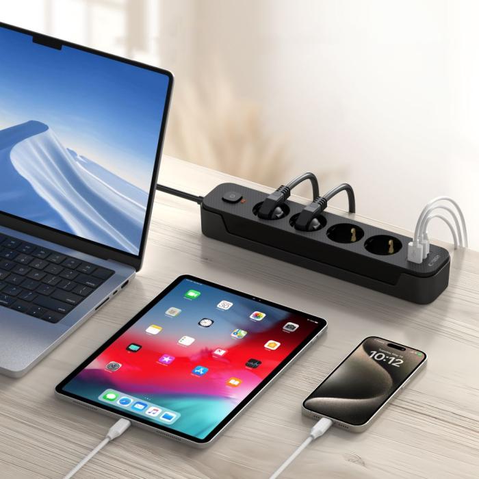Bild 6, Tech-Protect Tech-Protect 2 m Förgreningsdosa Med USB-C/USB-A Svart - Teknikhallen.se