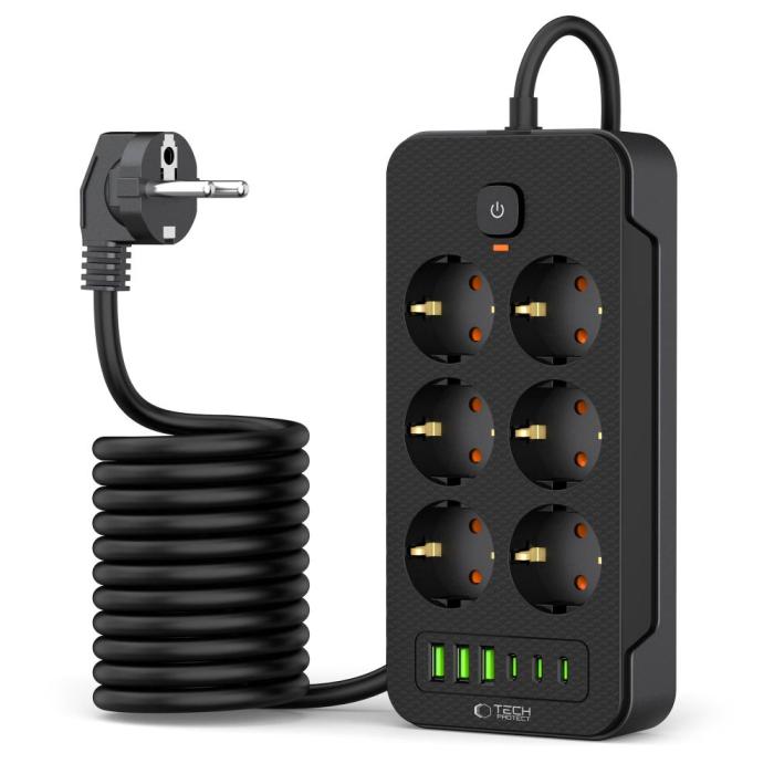 Bild 2, Tech-Protect Tech-Protect 2 m Förgreningsdosa Med USB-C/USB-A Svart - Teknikhallen.se