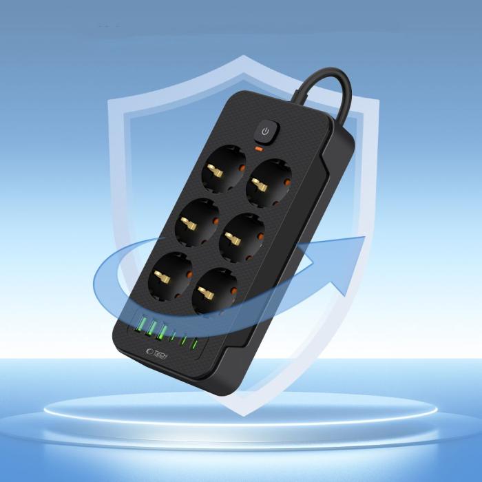 Bild 4, Tech-Protect Tech-Protect 2 m Förgreningsdosa Med USB-C/USB-A Svart - Teknikhallen.se