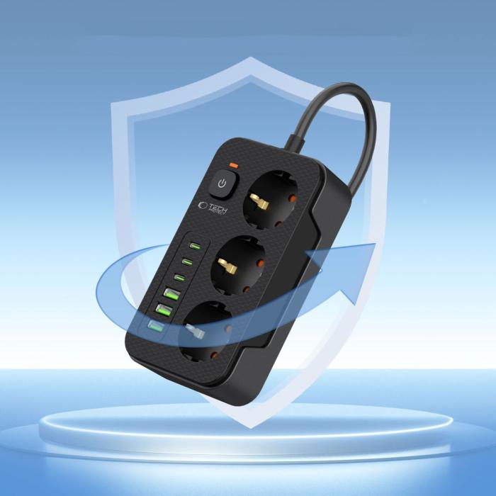Bild 4, Tech-Protect Tech-Protect 2 m Förgreningsdosa Med USB-C/USB-A Svart - Teknikhallen.se