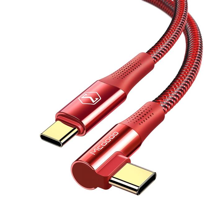 Bild 2, MCDODO Mcdodo 1.2m 100W USB-C/USB-C Elbow Laddkabel Röd - Teknikhallen.se