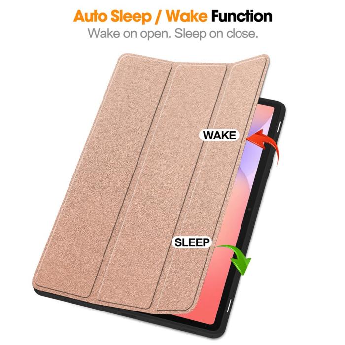 Bild 3,  Samsung Galaxy Tab S10 Lite Fodral Tri-Fold Pennhållare Roséguld - Teknikhallen.se