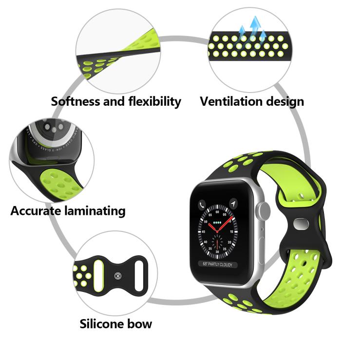 Bild 5, ColorPop Sportarmband Dual-Color Apple Watch 42/41/40/38 mm (M/L) Svart/Gul - Teknikhallen.se