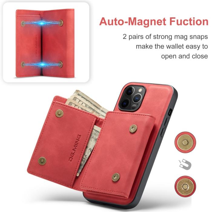 Bild 6, DG.MING iPhone 13 Mini - DG.MING 2in1 Skal Magnetisk Avtagbart Kortfack - Röd - Teknikhallen.se