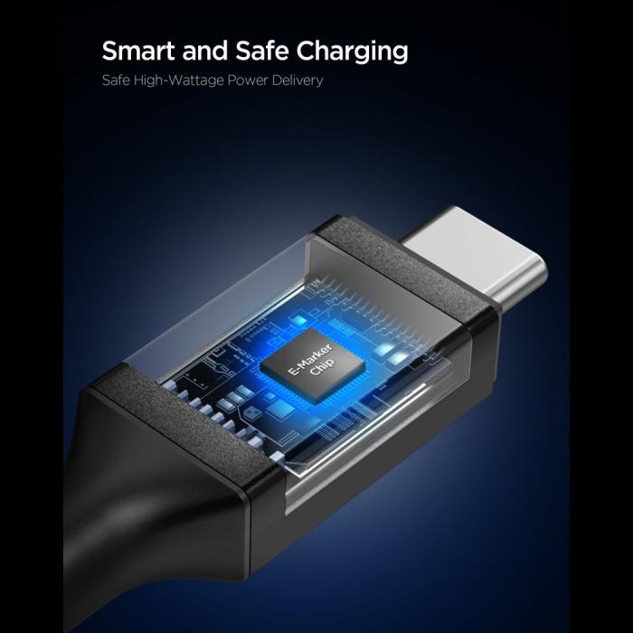 Bild 3, Spigen Spigen 2m 100W USB-C - USB-C Kabel Essential Svart - Teknikhallen.se
