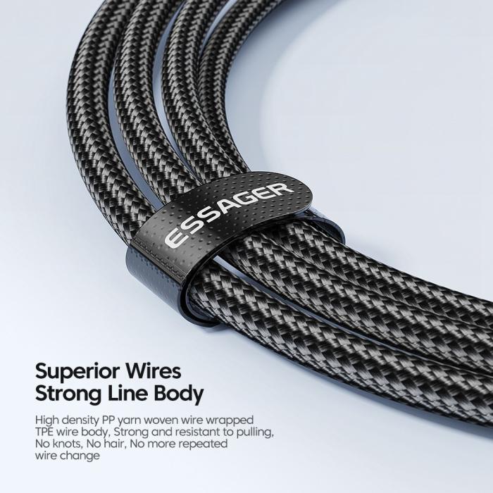 Bild 4, ESSAGER ESSAGER 50cm 60W PD USB-C - USB-C Laddningskabel Svart - Teknikhallen.se