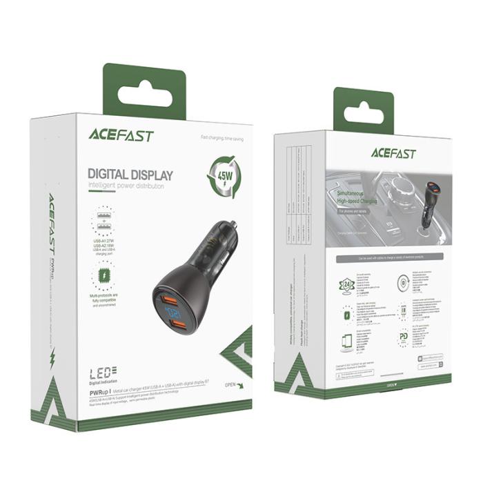 Bild 6, Acefast Acefast 45W Snabbladdare Billaddare 2x USB-A Svart - Teknikhallen.se
