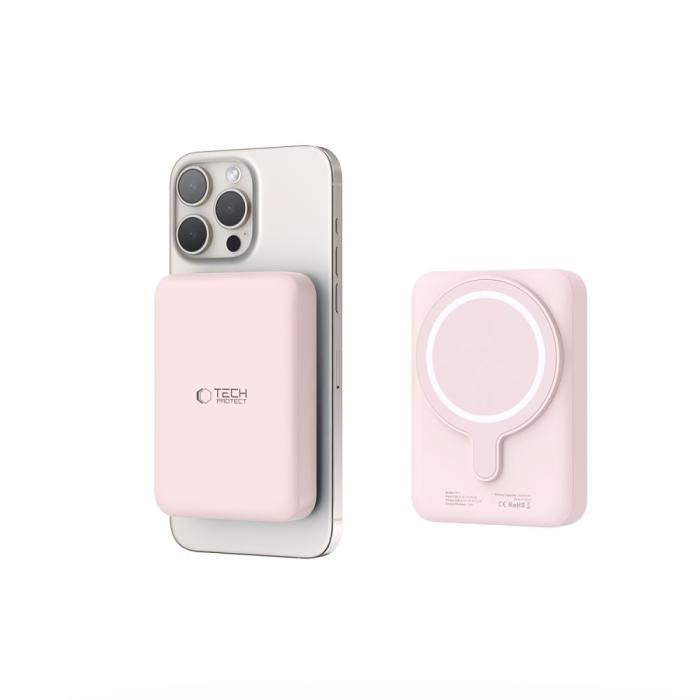 Bild 5, Tech-Protect Tech-Protect 10000 mAh MagSafe Powerbank LifeMag Rosa - Teknikhallen.se