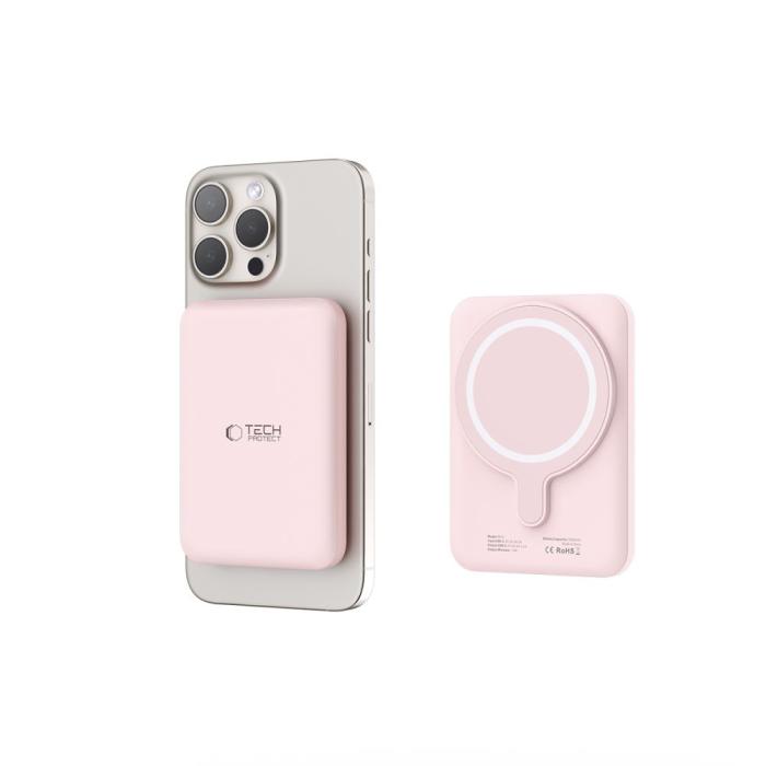 Bild 5, Tech-Protect Tech-Protect 5000 mAh MagSafe Powerbank LifeMag Rosa - Teknikhallen.se
