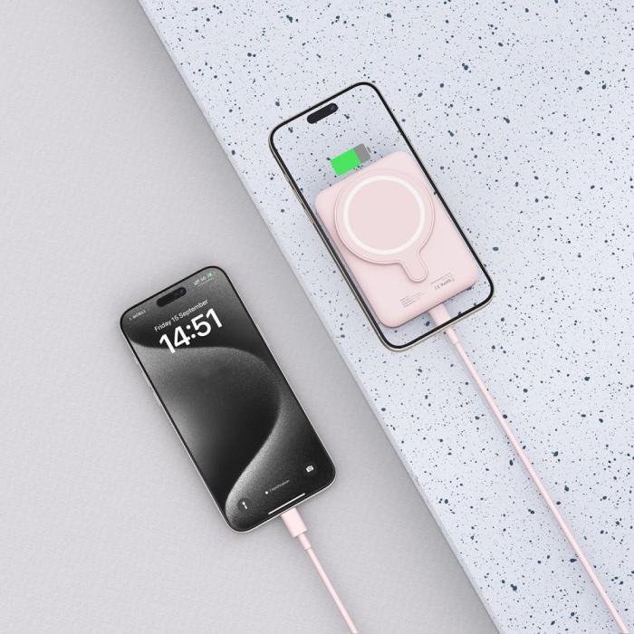 Bild 6, Tech-Protect Tech-Protect 5000 mAh MagSafe Powerbank LifeMag Rosa - Teknikhallen.se