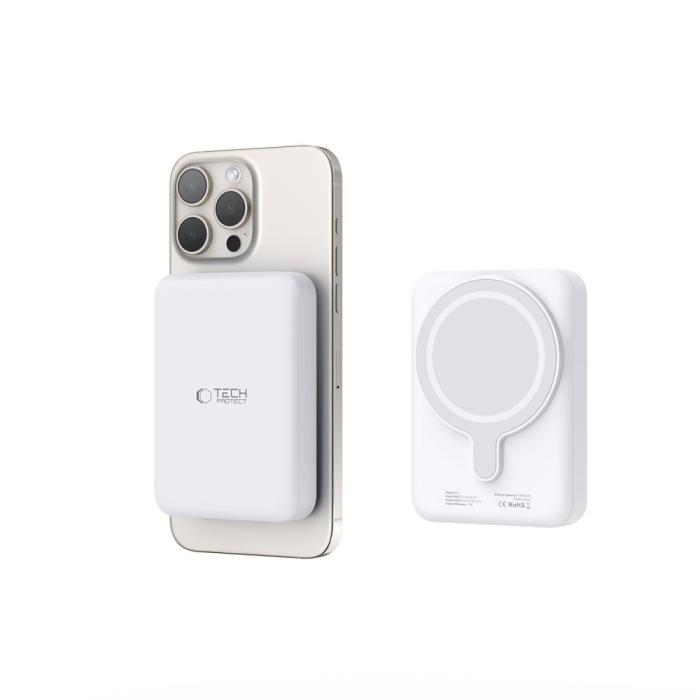 Bild 4, Tech-Protect Tech-Protect 10000 mAh MagSafe Powerbank LifeMag Vit - Teknikhallen.se