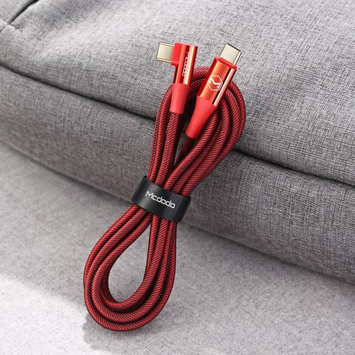 Bild 6, MCDODO Mcdodo 1.2m 100W USB-C/USB-C Elbow Laddkabel Röd - Teknikhallen.se