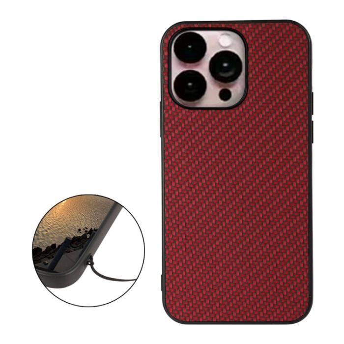 Bild 2,  iPhone 14 Pro Max Skal Kolfiber Textur Röd - Teknikhallen.se