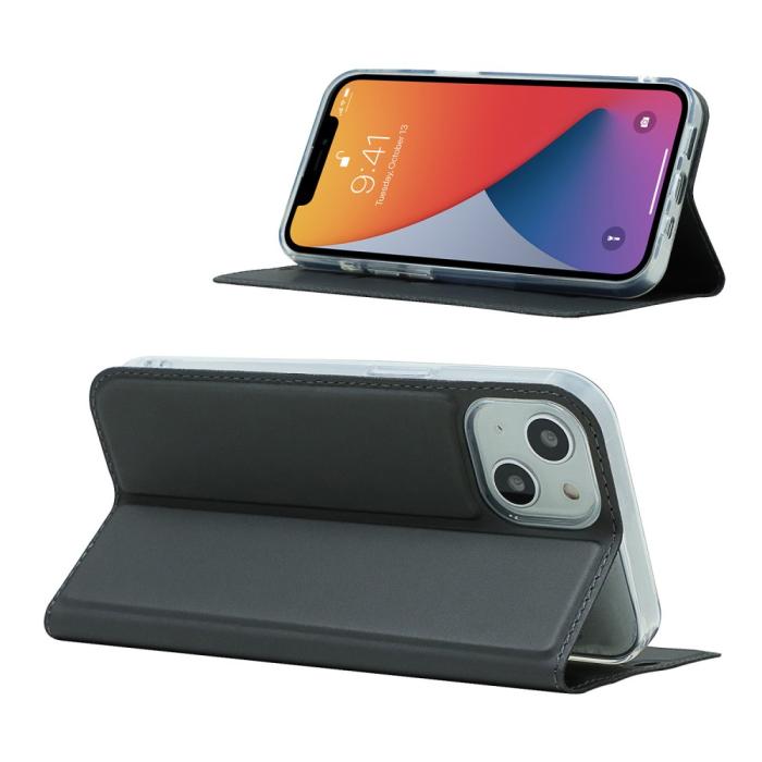 Bild 6,  iPhone 13 Mini - Skin Touch Flip Fodral - Svart - Teknikhallen.se