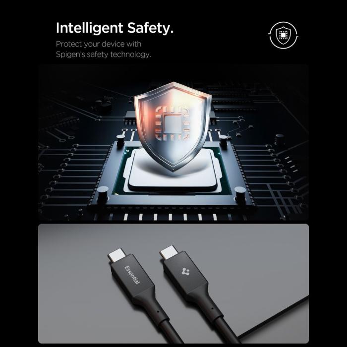 Bild 6, Spigen Spigen 2m 100W USB-C - USB-C Kabel Essential Svart - Teknikhallen.se