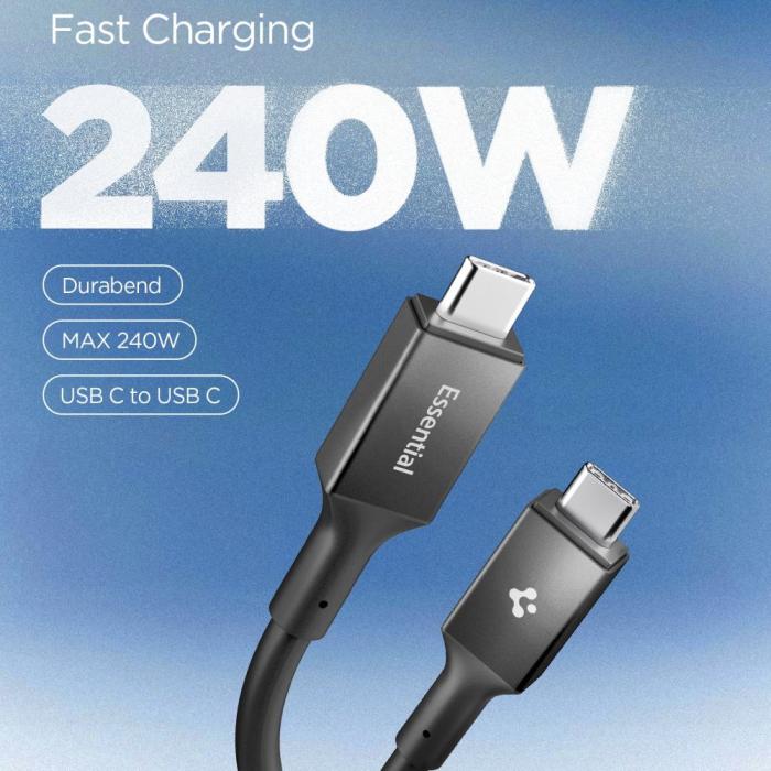 Bild 2, Spigen Spigen 1.2m 240W USB-C - USB-C Kabel Essential Svart - Teknikhallen.se